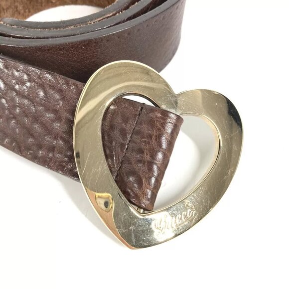 GUCCI heart buckle belt Leather Brown/Gold main image 7